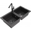 MEXEN/S MEXEN/S - Mario granitový drez 2-bowl vrátane batérie Flora, čierna kropenatá 6504-76-670401-70-B