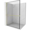 Mexen Kioto+ L, sprchová zástena Walk-In s poličkou a vešiakom 110 x 200 cm, 8mm číre sklo čierny vzor, zlatý matný profil, 800-110-123-55-70