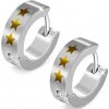 Šperky eshop - Lesklé kĺbové náušnice z ocele 316L, strieborná farba, tri svetlohnedé hviezdičky SP86.19