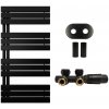 CERANO - Kúpeľňový radiátorový set Theo - ústredné vykurovanie - asymetrické pripojenie 50 mm - 650W - čierna matná - 1200x500 mm CER-663499