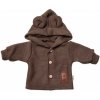 Baby Nellys Detský elegantný pletený svetrík s gombíkmi a kapucňou s uškami hnedý Veľ. 80