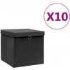 Úložné boxy s vekom 10 ks, 28x28x28 cm, čierne-ForU-325190