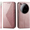Peňaženkové kožené puzdro Cubic Grid na Xiaomi 15 Ultra - Ružovo zlatá