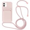 AppleKing silikónový kryt so šnúrkou a kapsou na karty pre iPhone 11 - ružový - možnosť vrátiť tovar ZADARMO do 30tich dní