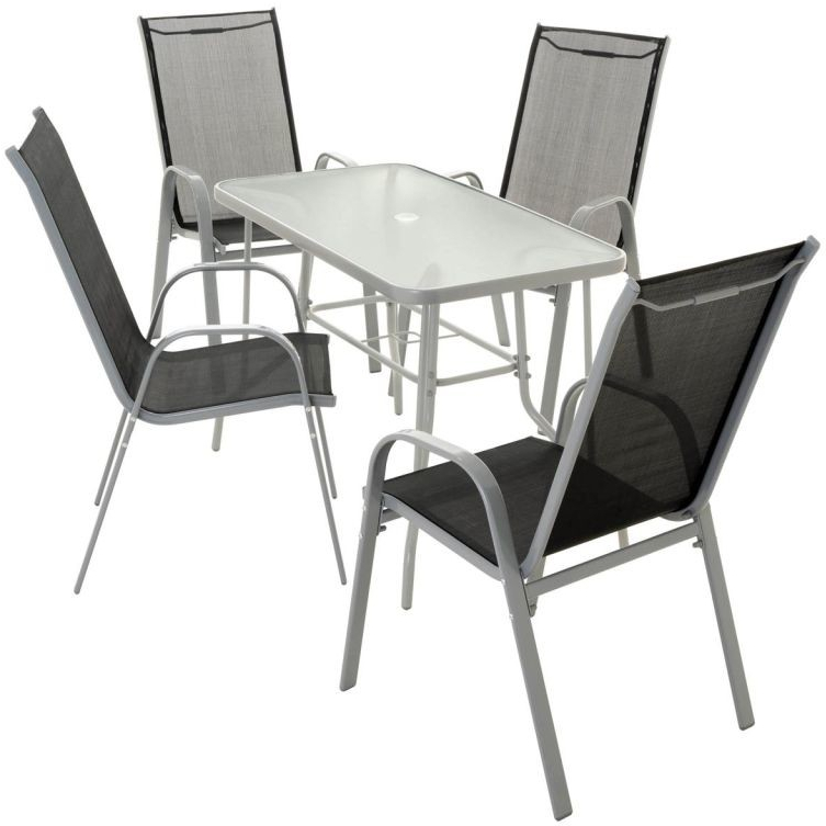 Garthen 40751 Záhradný skladací set stôl + 4 stohovateľné stoličky - čierna
