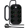 Napájacia lišta predlžovací kábel 2 m 8 zásuviek 3x USB 1x USB C čierna