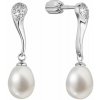 Strieborné náušnice visiace s oválnou riečnou perlou a zirkónmi bielej 21097.1B