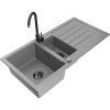 Mexen Andres, granitový drez 1000x500x200 mm, 1,5-komorový, šedá s čiernym sifónom a čierna drezová batéria Telma, 6515-71-670200-70-B
