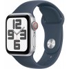 Apple Watch SE GPS + Cellular 44mm Silver Aluminium Case with Storm Blue Sport Band - S/M MRHF3QC/A