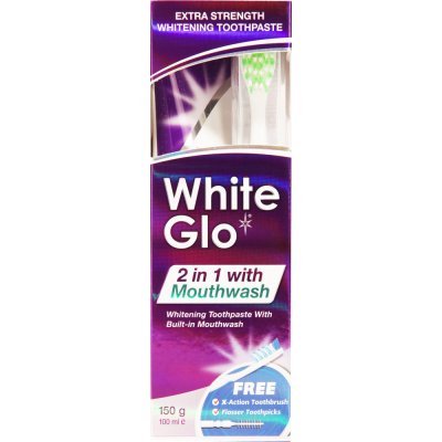 White Glo bieliace pasta s ústnou vodou 2 v 1 150 g + kefka na zuby darčeková sada