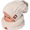 BABY NELLYS Zimná dvojvrstvová čiapka s brmbolcom + komínček Love, bežová