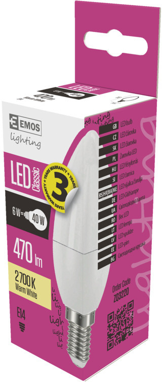 Emos LED žiarovka Classic Candle 5W E14 teplá biela