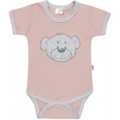 Dojčenské bavlnené body s krátkym rukávom New Baby BrumBrum old pink grey, veľ. 80 (9-12m)