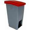 Denox Nášlapný odpadkový koš na tříděný odpad 60 l, červené víko, plastový s kolečky