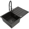 Mexen Bruno, 1-komorový granitový drez 795x495x200 mm a drezová batéria Aster, čierna-zlatá metalíza, 6513-75-73450-07-B
