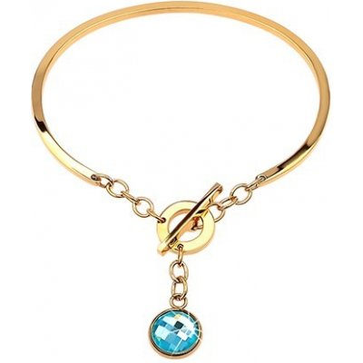 Šperky eshop oceľový náramok zlatej farby neúplný ovál s visiacim modrým zirkónom AA36.11