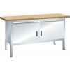 Pracovný stôl Lista, š 1500 mm, pracovná doska buk, 2x dvierka, 2x zásuvky, sivá