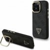 Guess PU 4G Strass Triangle Logo Stand Camera Frame MagSafe Zadní Kryt pro iPhone 15 Pro Max Black