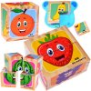 mamido Drevené kocky ovocné puzzle 4 kocky 6 obrázkov