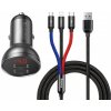 Baseus Digital 2x USB autonabíjačka + 3in1 kábel USB - UBS C / Micro USB / Lightning 1.2m, čierna (TZCCBX-0G)
