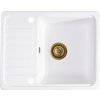 Sink Quality Sapphire, granitový kuchynský drez 565x460x210 mm + zlatý sifón, 1-komorový, biela, SKQ-SAP.W.1KKO.XG