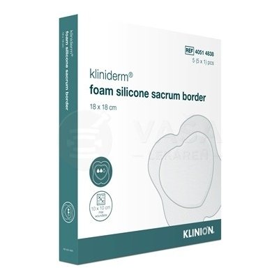 Kliniderm Foam Silicone Sacrum Border Krytie na rany penové silikónové sterilné 18 x 18 cm 5 ks
