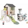 Set domček na pilieroch a kuchynka s práčkou House On Stilts Life Smoby rozšíriteľný s 1,5 m šmykľavkou s vodotryskom