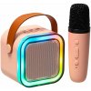 KIK KX3377 Karaoke Bluetooth reproduktor 6 W, 2 × bezdrátový mikrofon, růžový