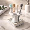 Reutterr Porzelan - Stojan na zubné kefky s odkvapkávacou miskou 9 × 8 cm (Stojan na zubné kefky s odkvapkávacou miskou do kúpeľne)