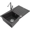Mexen Cesar, 1-komorový granitový drez 775x470x190 mm a drezová batéria Flora, čierna škvrnitá, 6514-76-670401-00