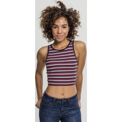 Urban Classics Ladies Rib Stripe cropped White Navy fire Red