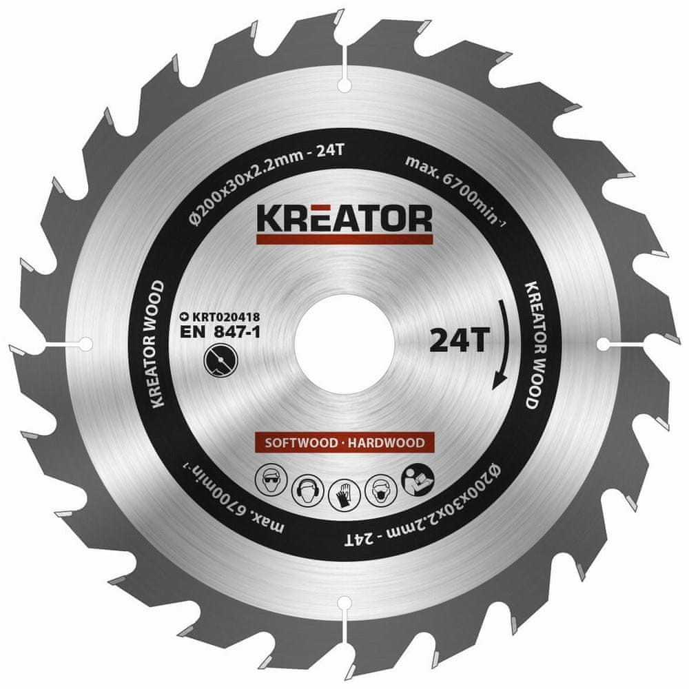 Kreator KRT020418 Pílový kotúč na drevo 200mm, 24T