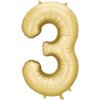 Party Deco Balón Číslo 3 Zlatý 86 cm (Narodeninový fóliový balón číslo tri, s jemným saténovým efektom, vhodný na plnenie vzduchom aj héliom.)