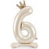 Party Stojaci fóliový balón číslo 6 krémový so zlatou korunou 84 cm