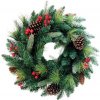 Veniec MagicHome Vianoce, Berry, prírodný, s čečinou a šiškami, 45 cm