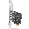 AXAGON PCEU-43RS, PCIe radič, 4x USB 3.2 Gen 1 port, 5 Gbps, napájanie z PCIe alebo SATA, SP & LP