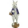 Elegantná dekoračná figúrka zajačika vo fialovom kabátiku – ručne maľovaná postavička 25 cm Motív: ON ako elegantná veľkonočná dekorácia