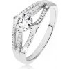 Šperky eshop - Ligotavý prsteň - striebro 925, veľký okrúhly zirkón, tri pruhy čírych kamienkov SP50.02 - Veľkosť: 61 mm