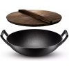 Green home Liatinový wok 36,5 cm, pokrievka drevo 35 cm
