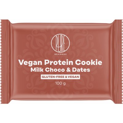 BrainMax Pure Vegan Protein Cookie, Mliečna čokoláda & Datle, 100 g Proteinová veganská sušenka s mléčnou čokoládou a datlemi
