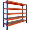 Nekonečný priemyselný regál Trestles RNC 2200x1800x600, nosnosť 4000 kg, 5 políc Farba: oranžovo-modrá