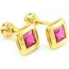 MYRO Náušnice zo žltého zlata zirkóny červenofialové 5 mm x 5 mm na balón