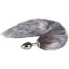 Easytoys Fox NO5 - kovový anál plug s líščím chvostom (strieborná-strieborná)