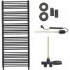 CERANO - Kúpeľňový radiátorový set Alberto - kombinované vykurovanie, termo tyč - bočné jednobodové pripojenie - 999W - čierna matná - 1660x650 mm CER-663754