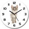 Sklenené hodiny okrúhle Sivá mačka fi 30 cm