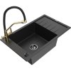 Mexen Elias, 1-komorový granitový drez 795x480x200 mm a drezová batéria Duo, čierna-strieborná metalíza, 6511-73-671701-57-B