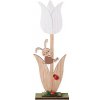 Dekorácia drevo 100x290mm tulipán so zajačikom, prírodná, biela, hnedá