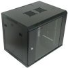 XtendLan 19 nástěnný rozvaděč 9U 600x450, nosnost 60 kg, skleněné kouřové dveře, rozložený, černý