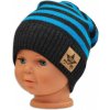 BABY NELLYS Jesenná/zimní prúžkovaná čiapka - grafit/tyrkys