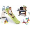 Set šmykľavka s dvojitou vlnou a gril s kuchynkou Toboggan Life Smoby dĺžka šmyku 200 cm s vodotryskom a športová sada s golfovým vozíkom